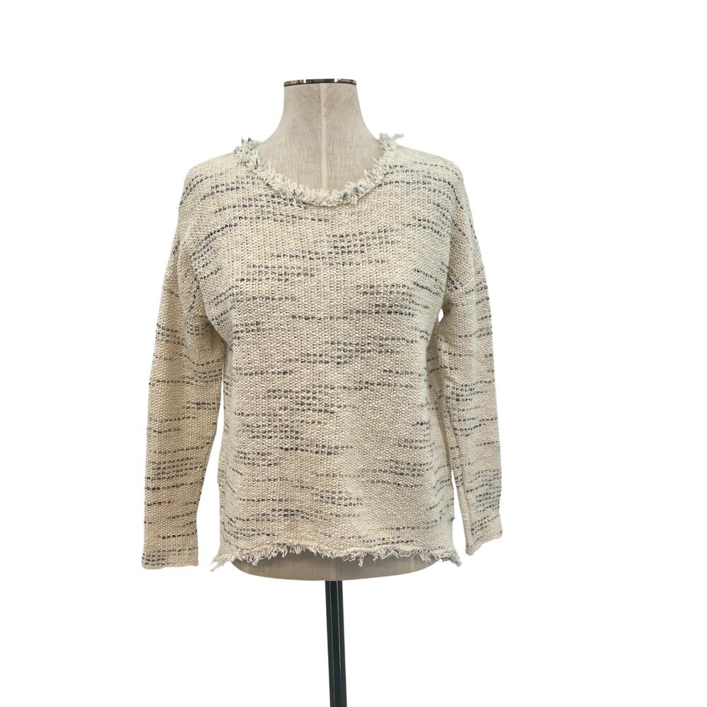 Generation Love Frayed Trim Tweed Sweater Cream Cotton‎ Blend Size XS